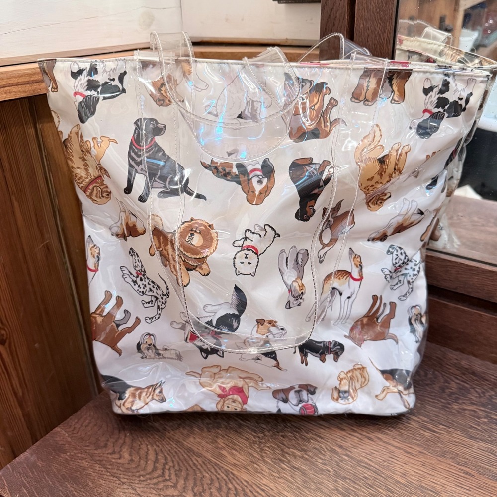 Unbranded Dog Print Vinyl Tote Bag Womens Large White Multi Excellent Clear PVC